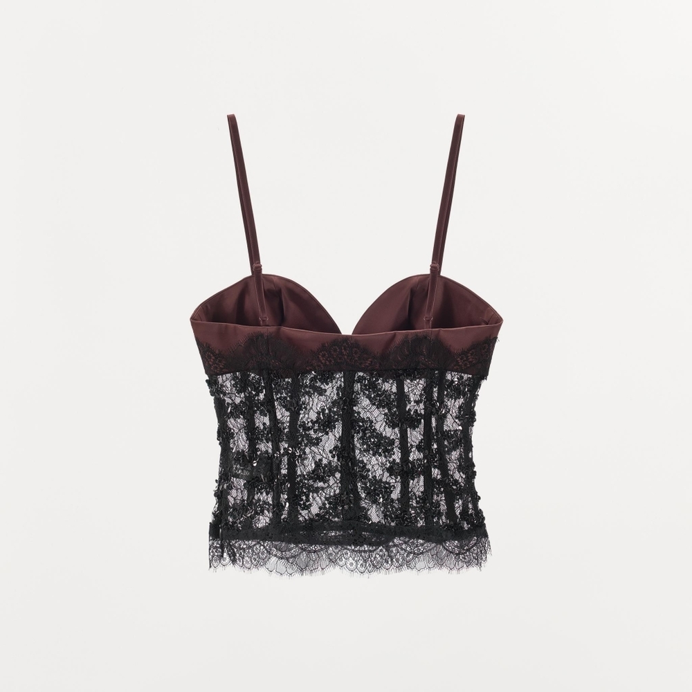 Zara SEQUIN LACE CORSET TOP - Picture 7 of 15